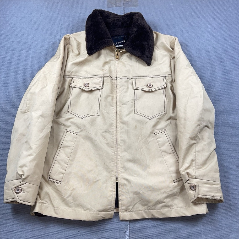 Vintage JC Penney Jacket‎ Mens 42 Brown Sherpa Lined Full Zip Canvas Talon USA